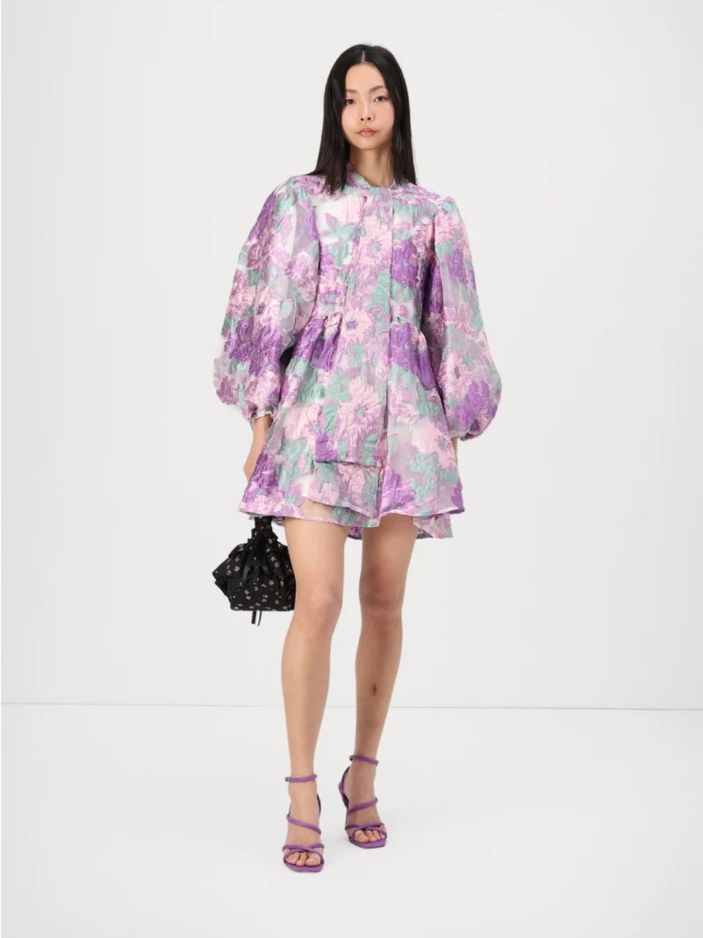 Sister Jane Revna Dress Lavender and Mint Floral Puff-Sleeve Mini Dress